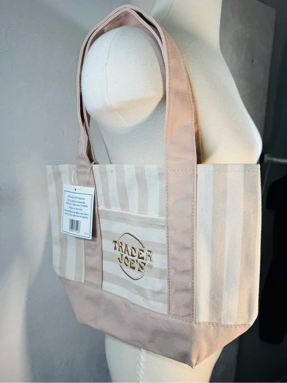 Trader Joe's Beige Stripe Canvas Tote